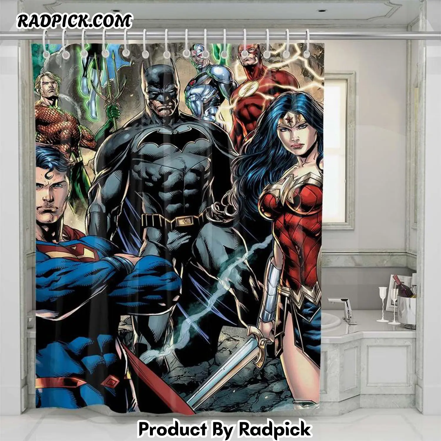 Great character justice league comic shower curtain set for bathroom decor best gift for friends rp387848